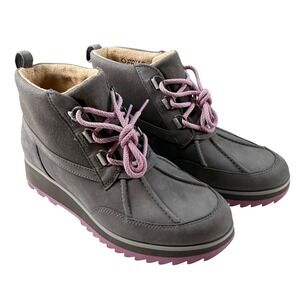 Vionic Nolan Waterproof Ankle Boots Gray Pink Lace Up Womens 7